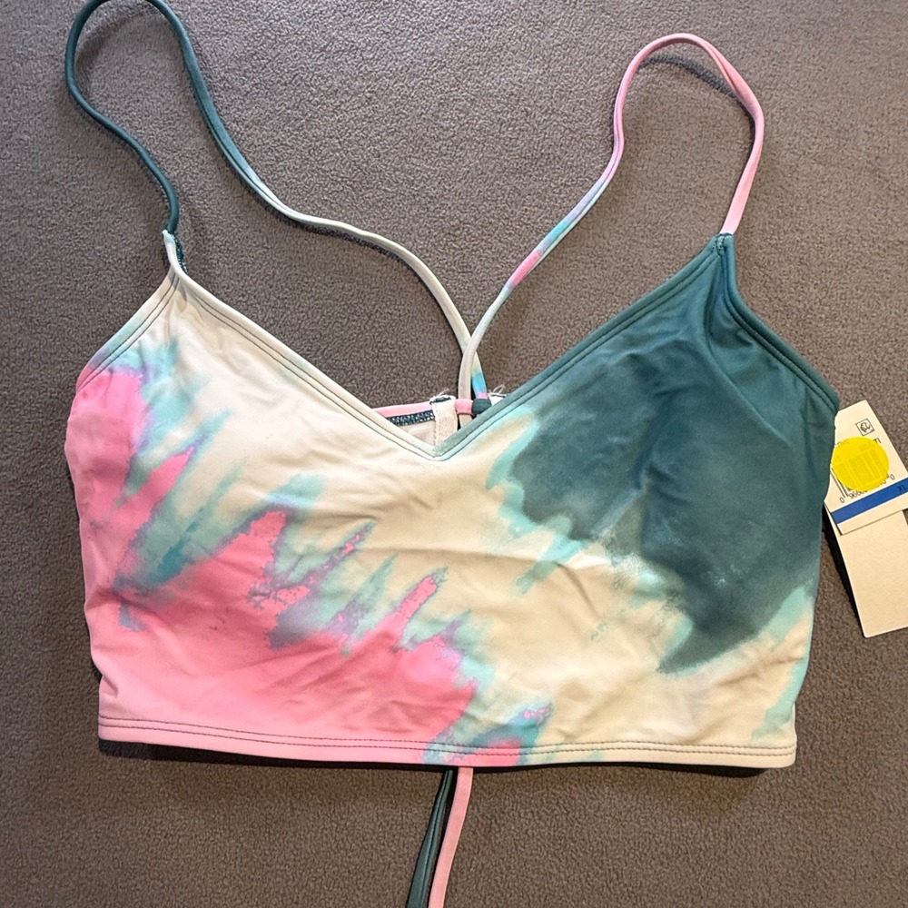 Salt + Cove Tie Dye Bikini Top Pink Teal White Bralette Wrap XL 805017